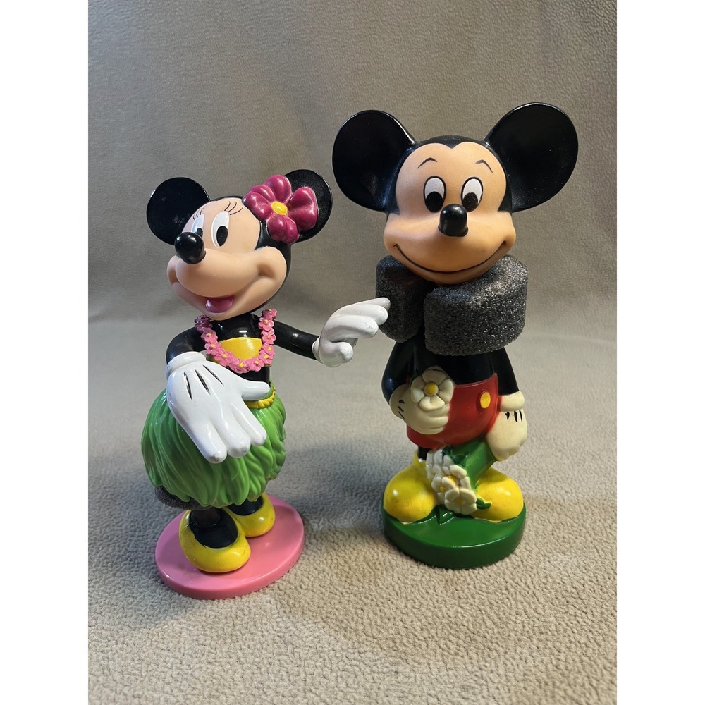 Vintage Disney Mickey and Minnie Mouse Hawaiian Hula Tropical‎ Figurine Set